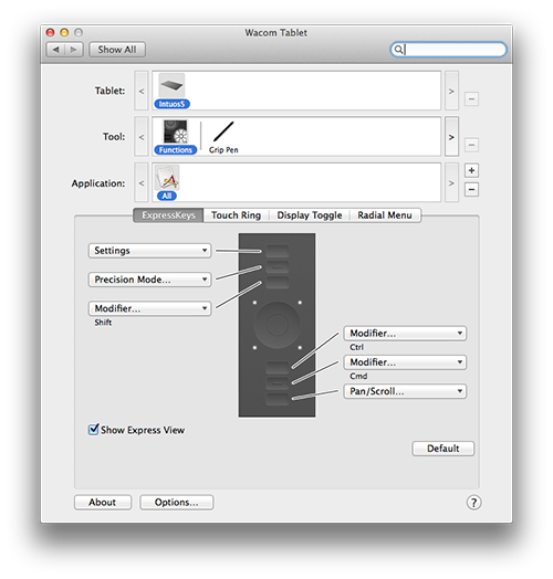 Gesture settings not in settings Intuos5 small OSX Mavericks