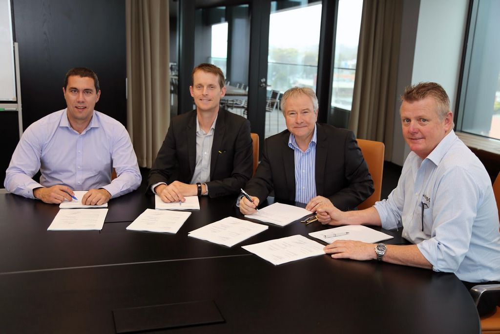 Photo left to right: Louren Edwards, General Manager Southern Contracting, Zinfra; Dean Toomey, General Manager Water, WSP | PB; Kevin Hutchings, Managing Director, South East Water; and Dirk de Haan, Managing Director, Jaydo.