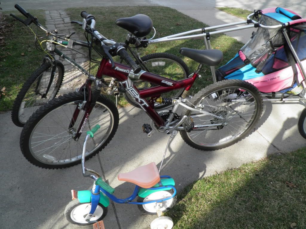 Our bikes, Daddy bike, mommy bike, baby bike