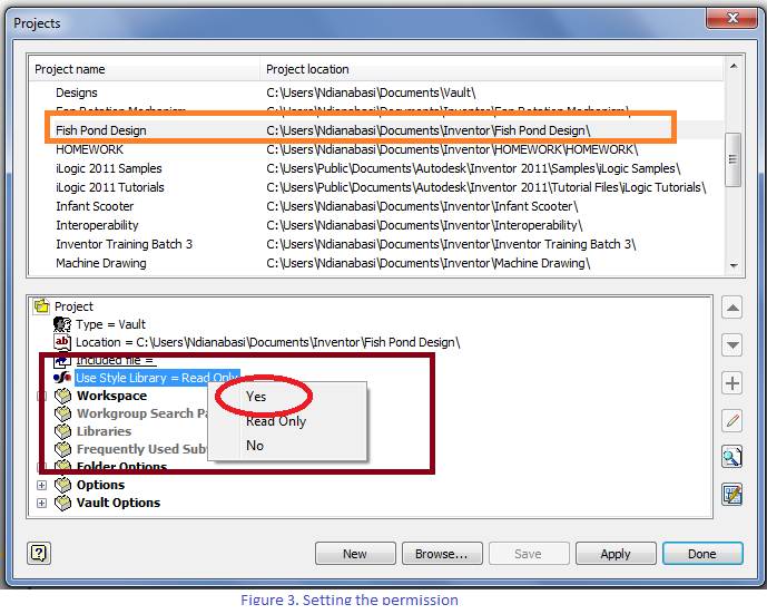 Autodesk Inventor Tutorials Setting Read and Write Permissions to
