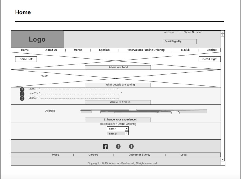 Villa Rustica Restaurant Wireframe Screenshot