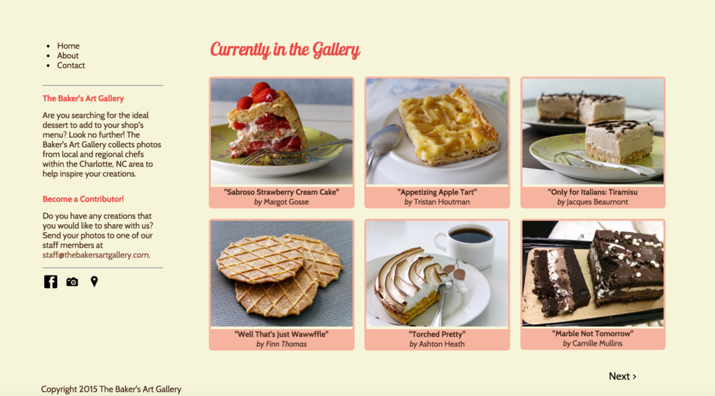 The Baker's Art Gallery Website Screenshot