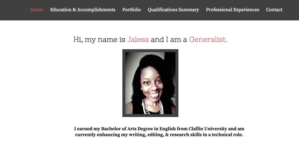 Jalesa Online Resume Website Screenshot